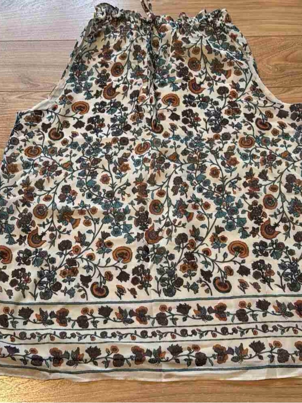 Max Studio Cream Floral Tunic with Green & Brown Motif - Picture 4 of 6